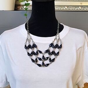Charming Charlie Sliver and Black Navy Statement Necklace